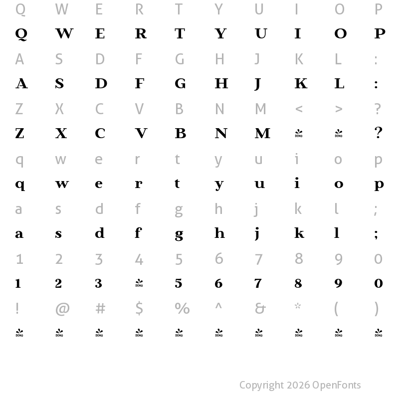 Character Map of FONTSPRING DEMO - Beaumaris Regular