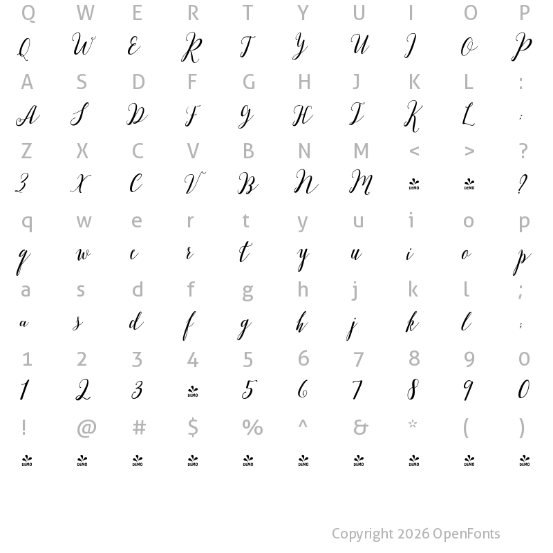 Character Map of FONTSPRING DEMO - Bebby washington Regular