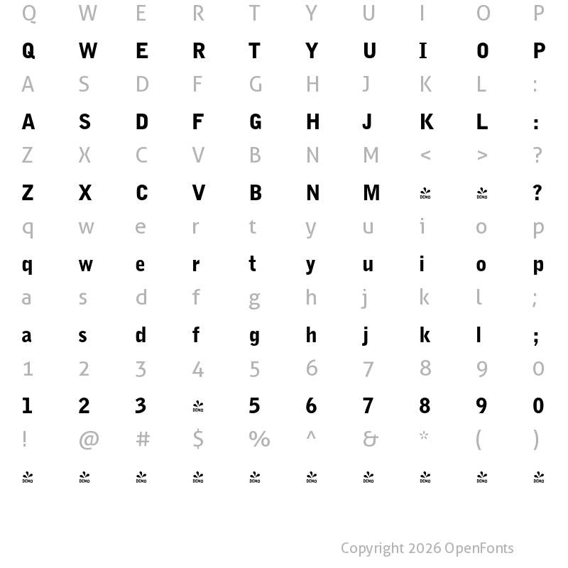 Character Map of FONTSPRING DEMO - Bell Gothic Black Regular