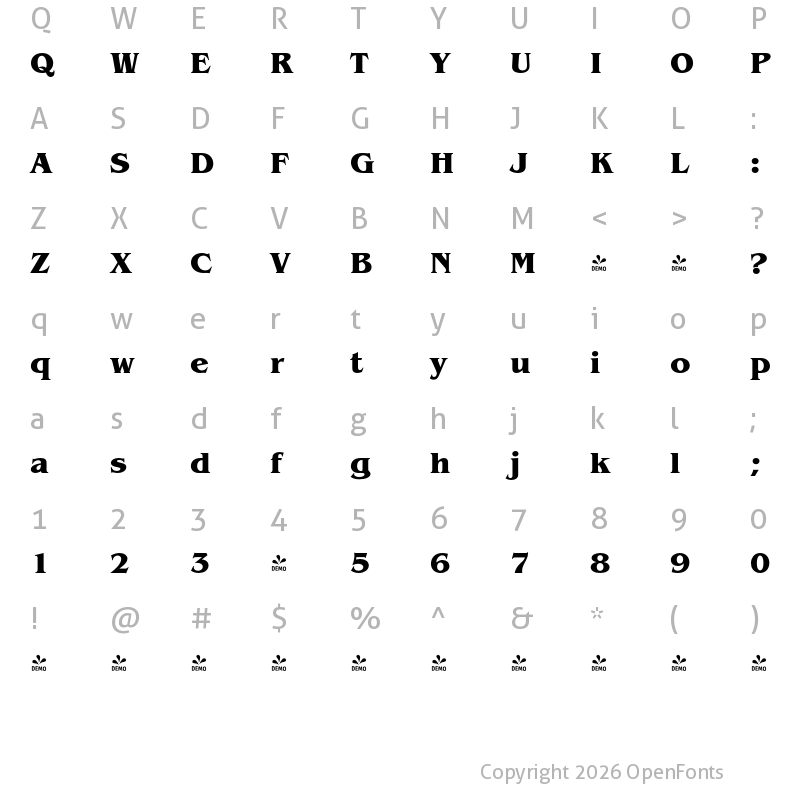 Character Map of FONTSPRING DEMO - Benecarlo Bold