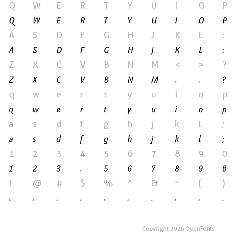 Character Map of FONTSPRING DEMO - Benedikt SemiBold Italic