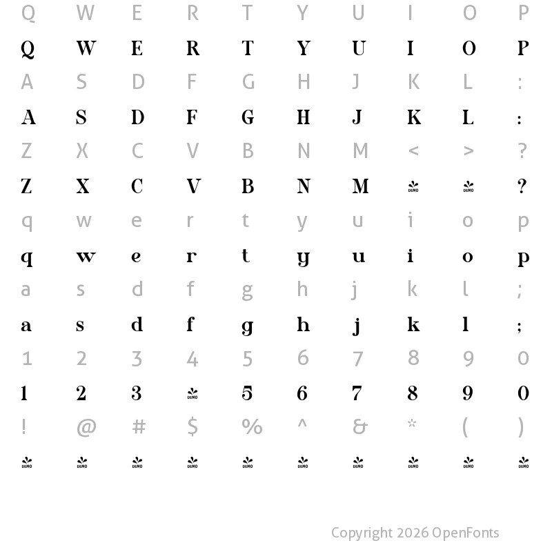 Character Map of FONTSPRING DEMO - Benord Regular