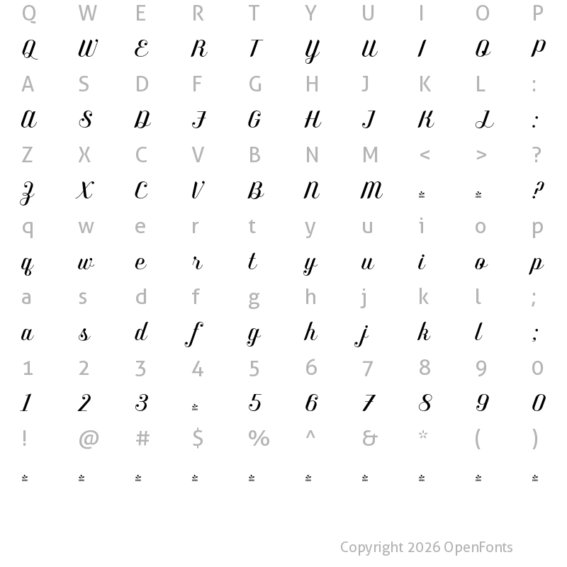 Character Map of FONTSPRING DEMO - Benson Script No 15 Regular