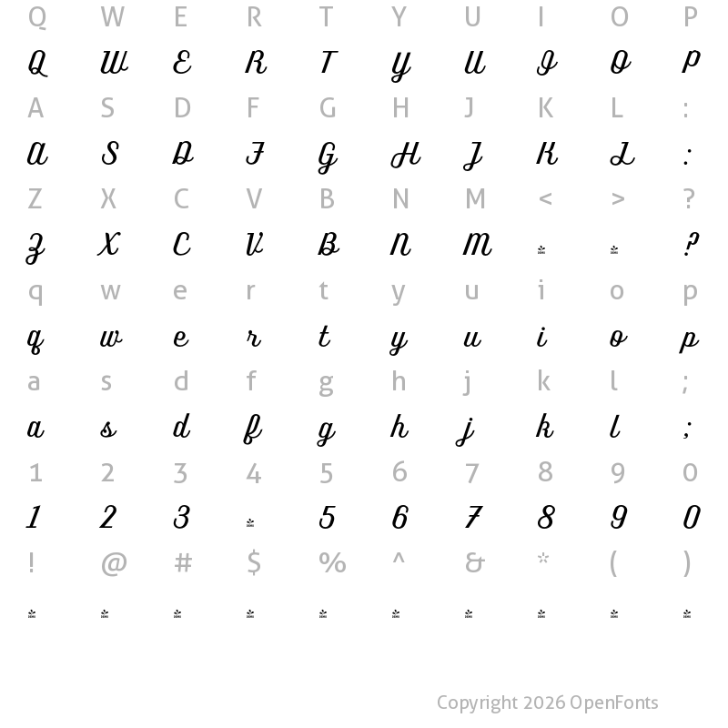 Character Map of FONTSPRING DEMO - Benson Script No 20 Regular