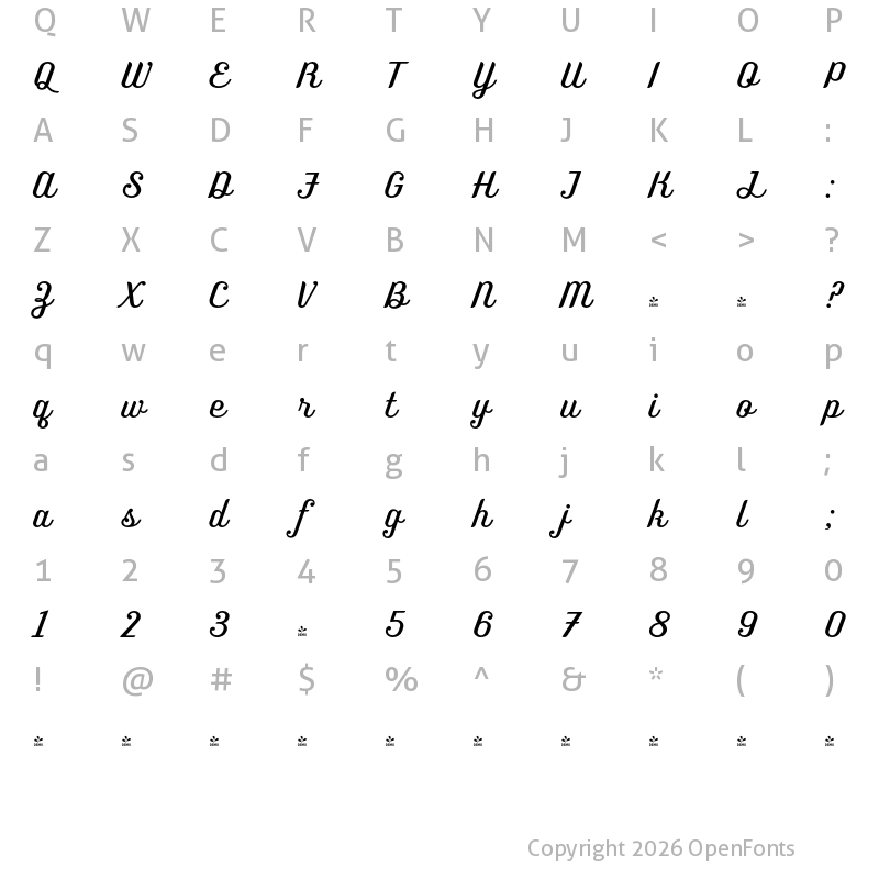 Character Map of FONTSPRING DEMO - Benson Script No 25 Regular