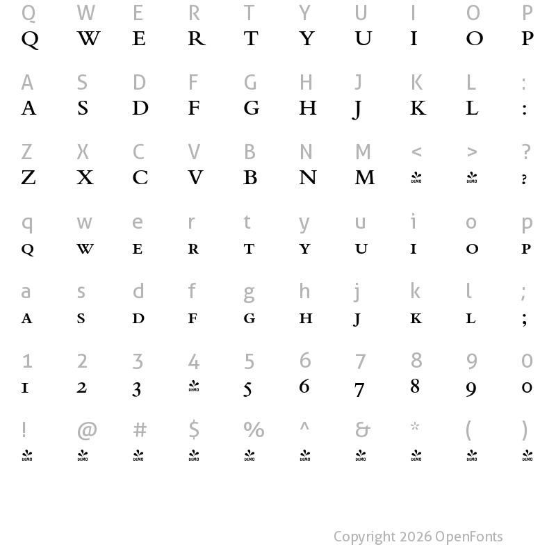 Character Map of FONTSPRING DEMO - Bergamo Pro Caps Bold