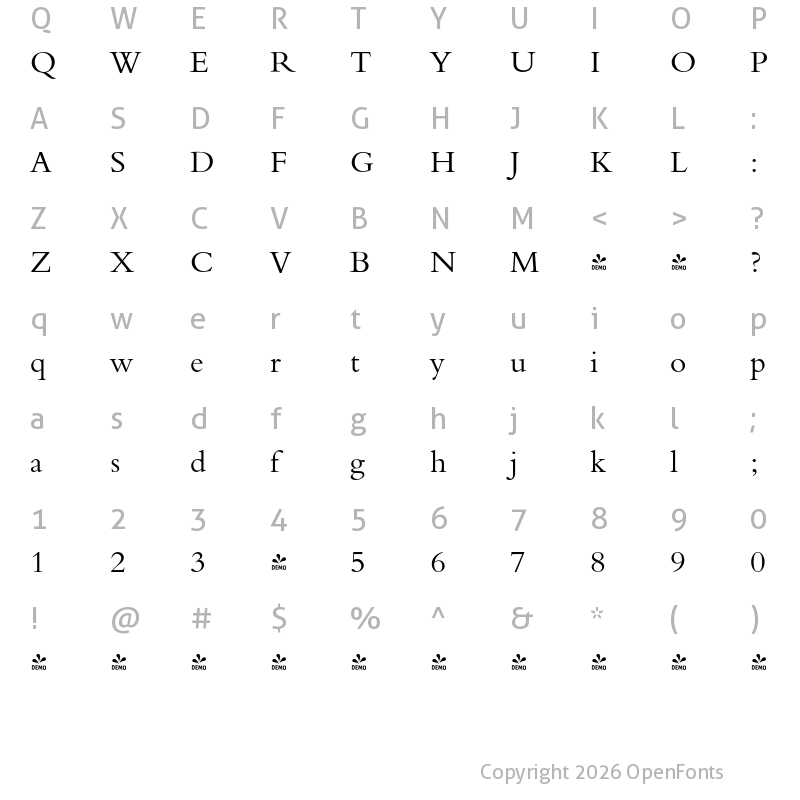 Character Map of FONTSPRING DEMO - Bergamo Pro Regular