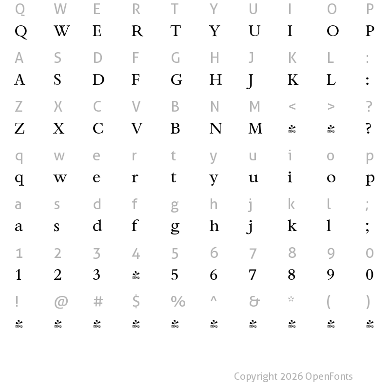 Character Map of FONTSPRING DEMO - Bernstein Serial Regular