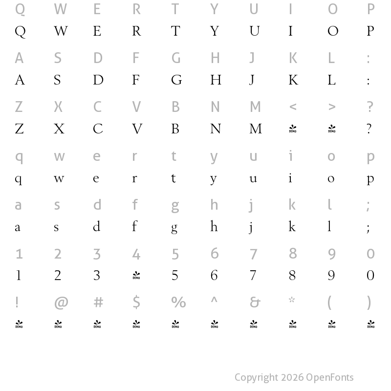 Character Map of FONTSPRING DEMO - Bestseller Pro Regular