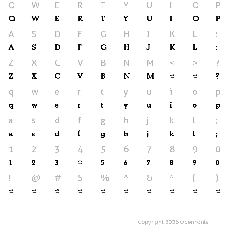 Character Map of FONTSPRING DEMO - Betany Bold