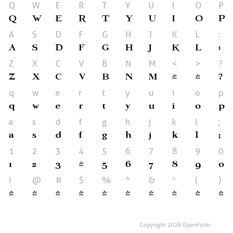Character Map of FONTSPRING DEMO - Biblia Serif Display Medium Regular