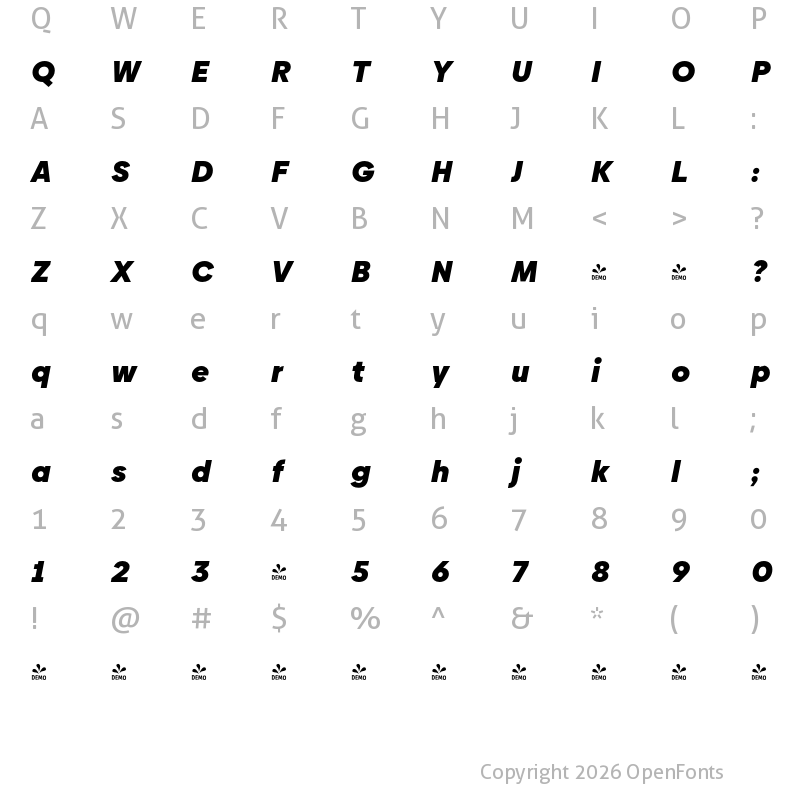 Character Map of FONTSPRING DEMO - Biennale Heavy It Regular