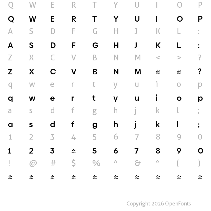 Character Map of FONTSPRING DEMO - Biennale SemiBold Regular