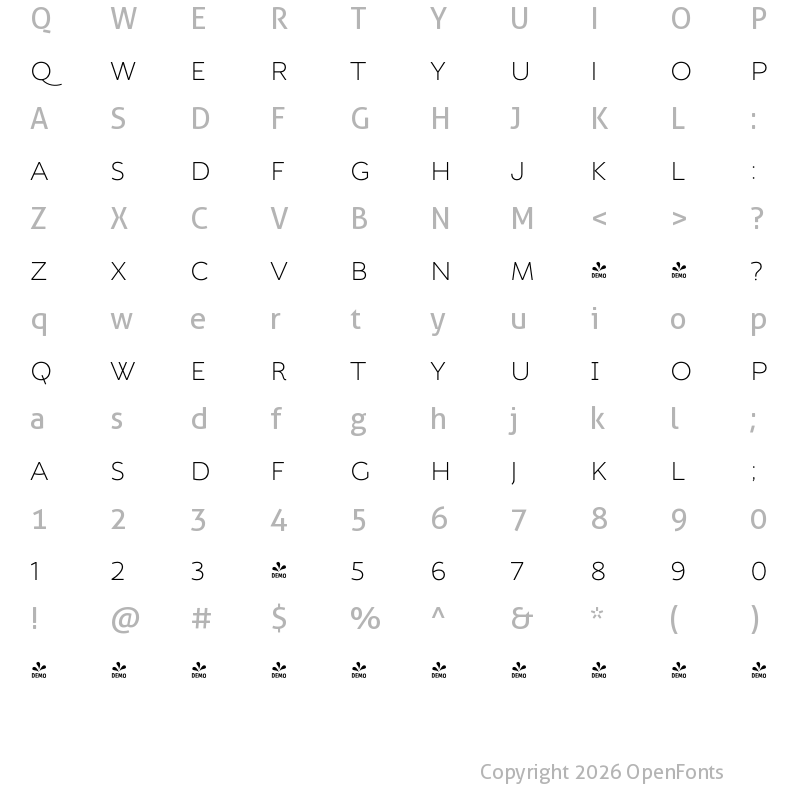 Character Map of FONTSPRING DEMO - Bikini Season Sans Regular