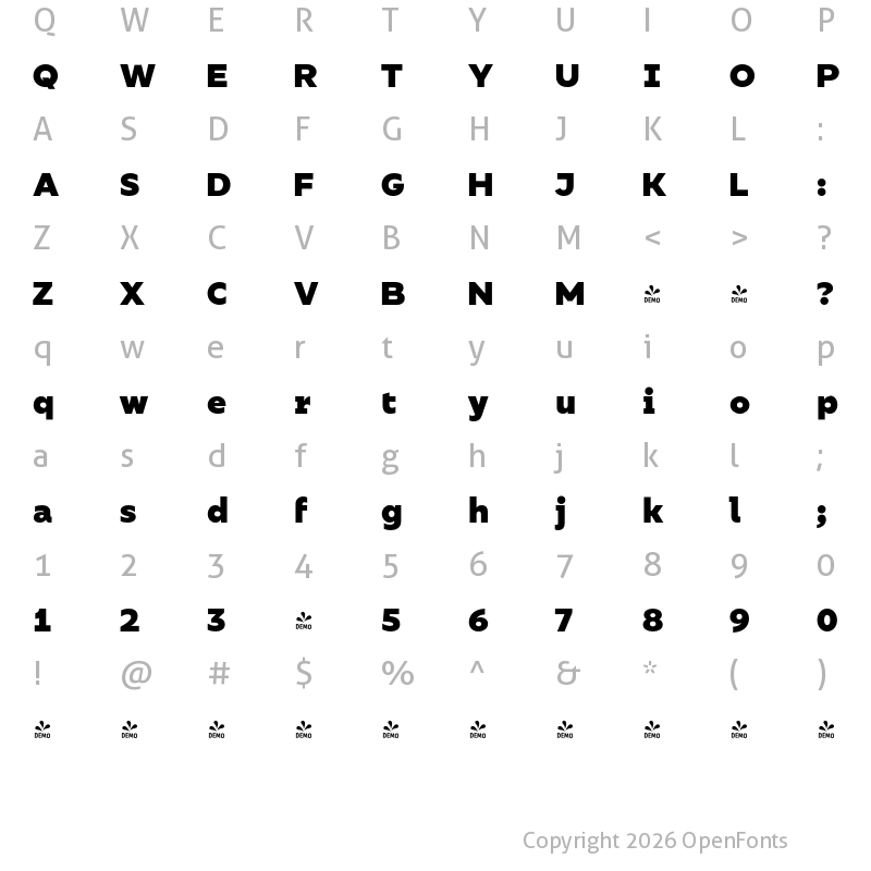 Character Map of FONTSPRING DEMO - Bilbao Bold Regular