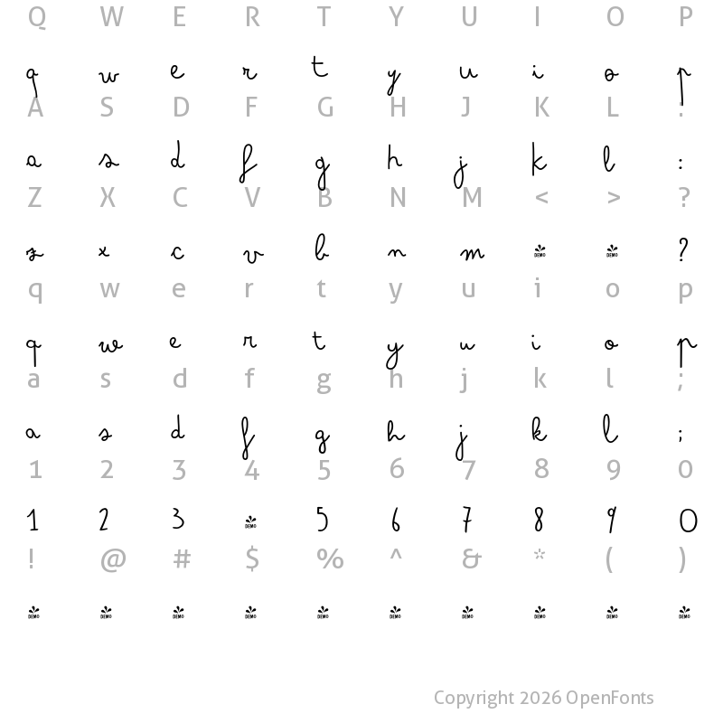 Character Map of FONTSPRING DEMO - Bimbo Regular