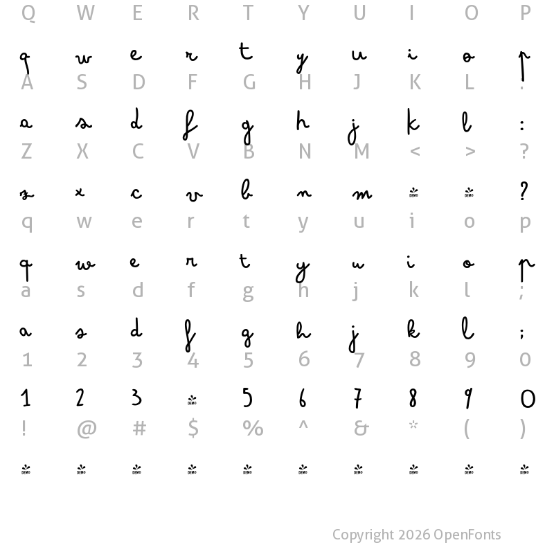 Character Map of FONTSPRING DEMO - Bimbo Sharpie Regular