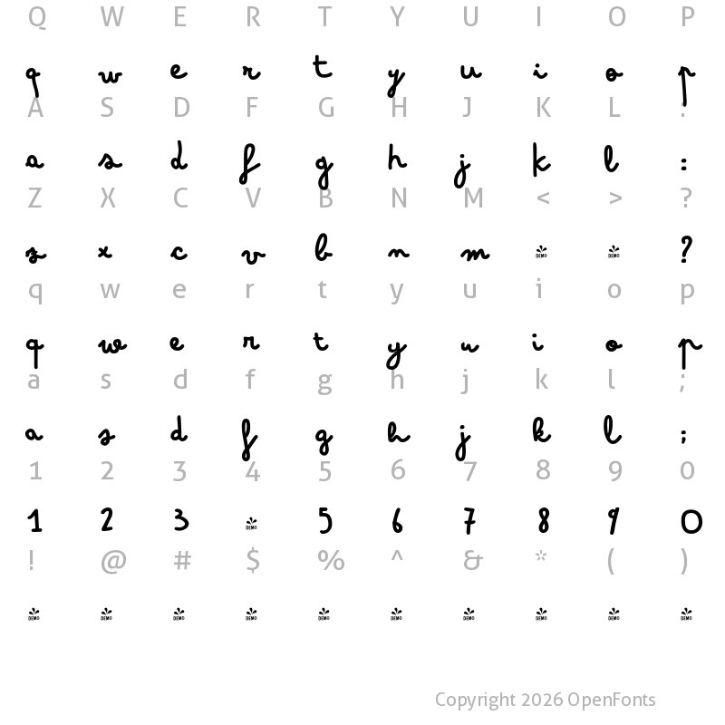 Character Map of FONTSPRING DEMO - Bimbo Whiteboard Regular