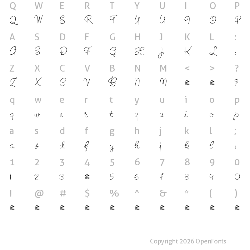 Character Map of FONTSPRING DEMO - Birthday Pro Regular