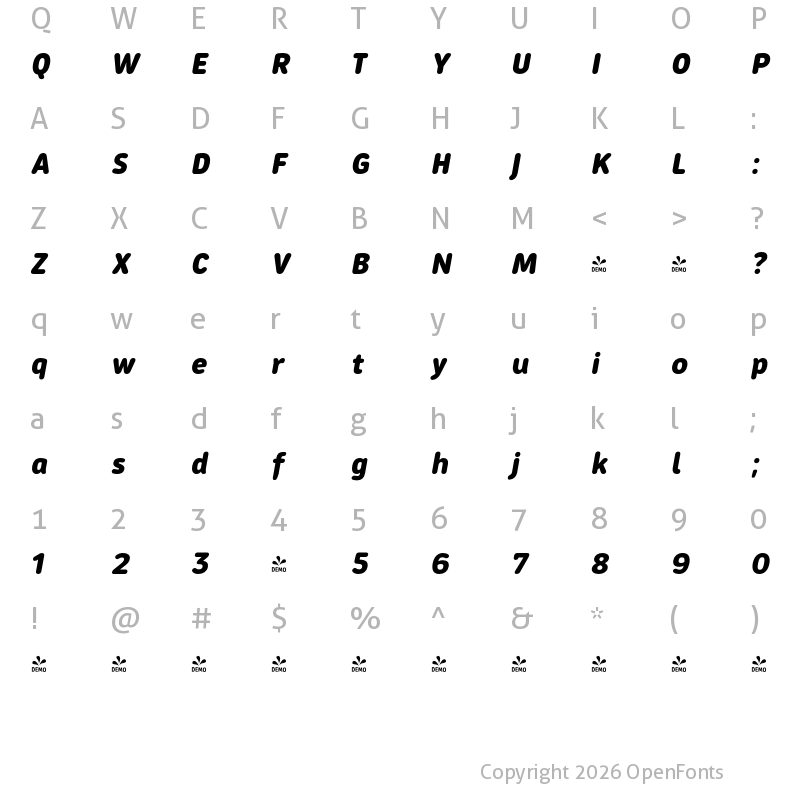 Character Map of FONTSPRING DEMO - Black It Regular