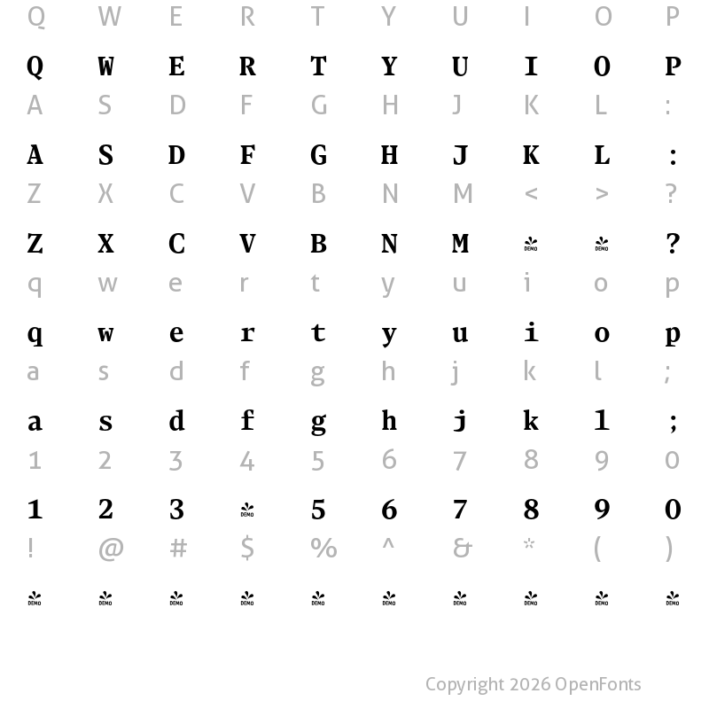 Character Map of FONTSPRING DEMO - Blacker Mono Bold Regular