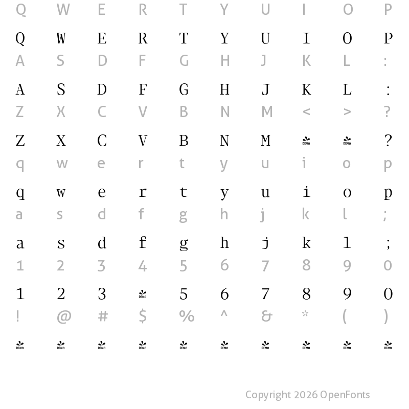 Character Map of FONTSPRING DEMO - Blacker Mono Book Regular