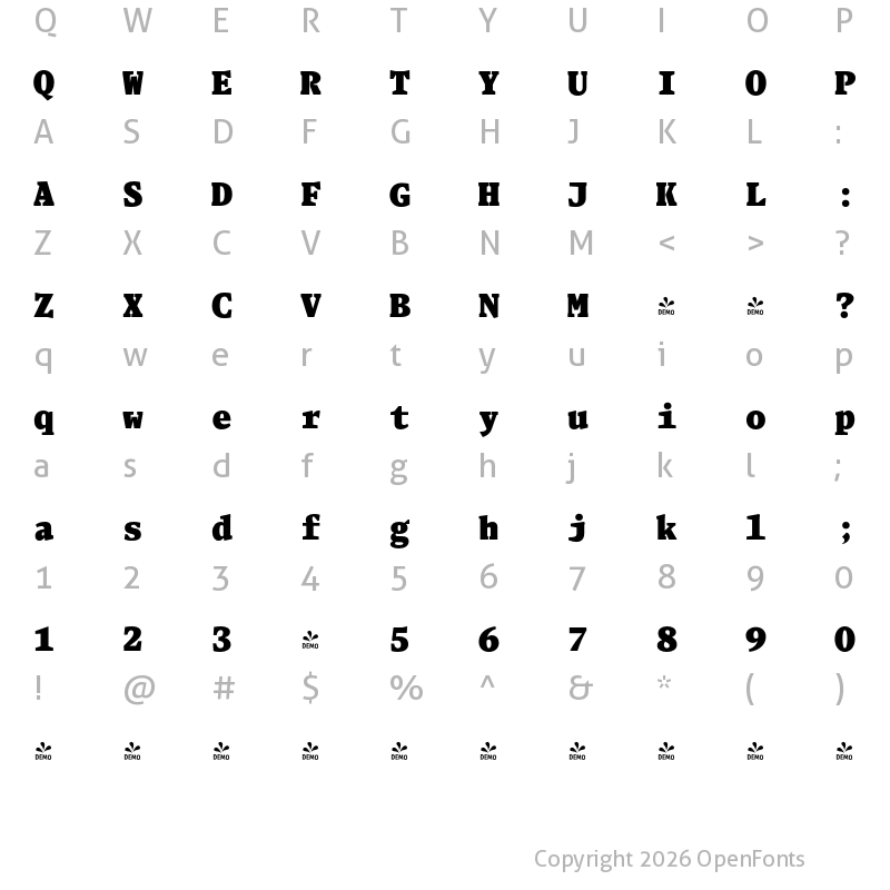 Character Map of FONTSPRING DEMO - Blacker Mono Heavy Regular