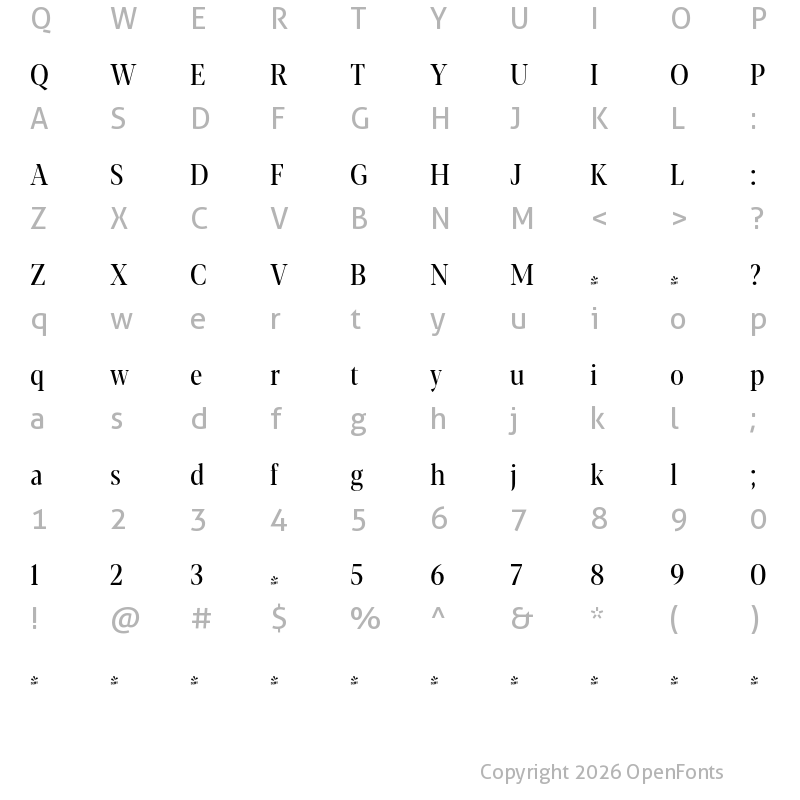 Character Map of FONTSPRING DEMO - Blacker Pro Cond Dis Rg Regular