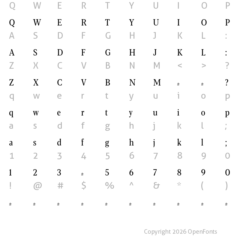 Character Map of FONTSPRING DEMO - Blacker Pro Cond Tx Rg Regular