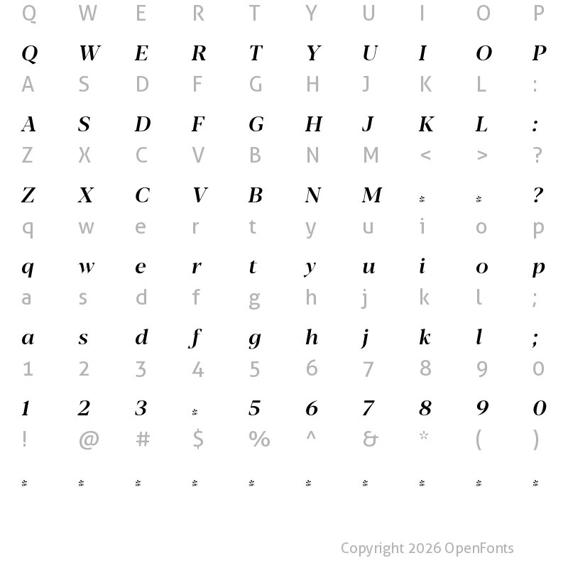 Character Map of FONTSPRING DEMO - Blacker Pro Dis Md Italic