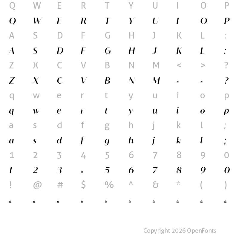 Character Map of FONTSPRING DEMO - Blacker Sans Display Medium Italic