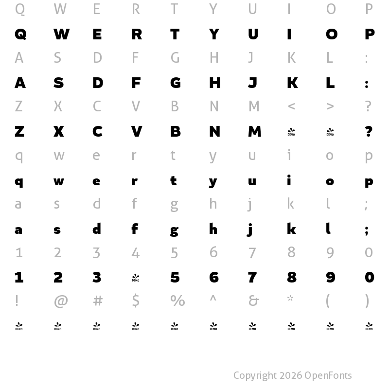 Character Map of FONTSPRING DEMO - Blanc Black Regular