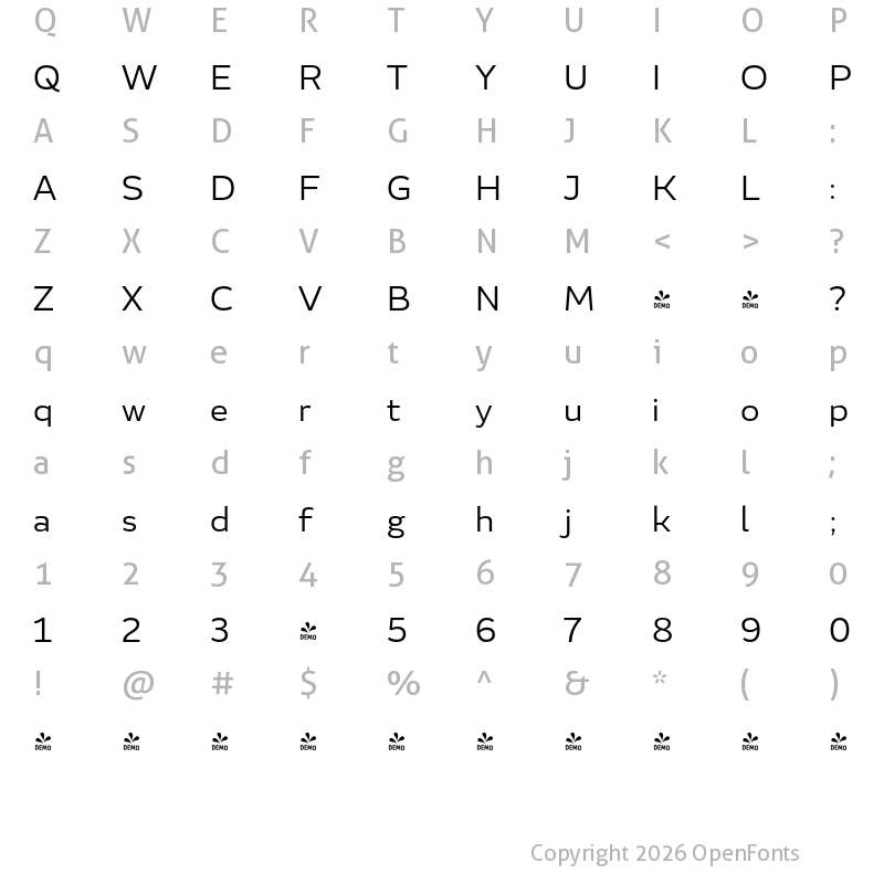 Character Map of FONTSPRING DEMO - Blanc Light Regular