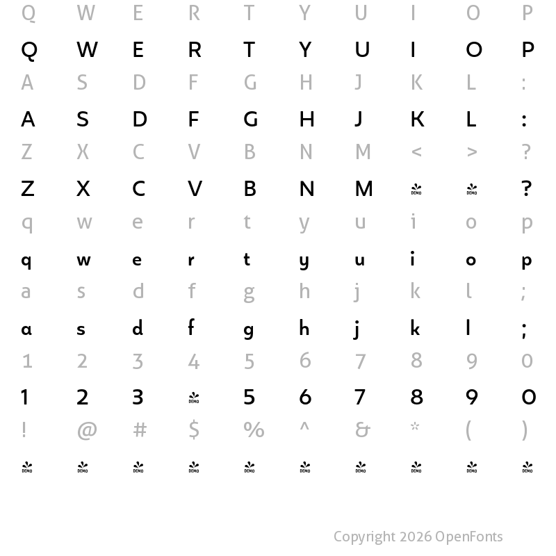 Character Map of FONTSPRING DEMO - Blauth Medium Regular