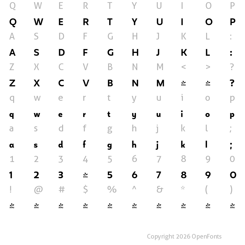 Character Map of FONTSPRING DEMO - Blauth SemiBold Regular