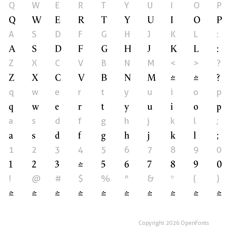 Character Map of FONTSPRING DEMO - Blizka Bold Regular
