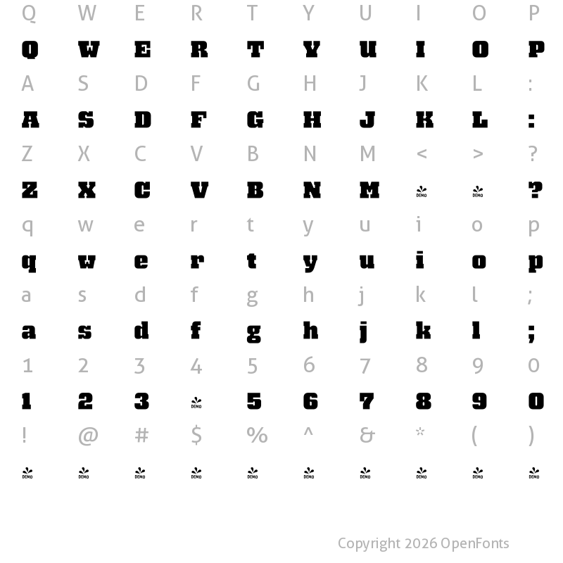 Character Map of FONTSPRING DEMO - Bloque Layer 1 Regular
