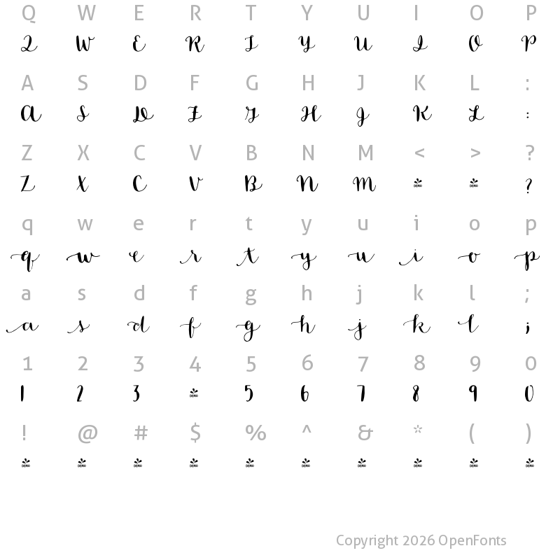 Character Map of FONTSPRING DEMO - Blossom Left Regular