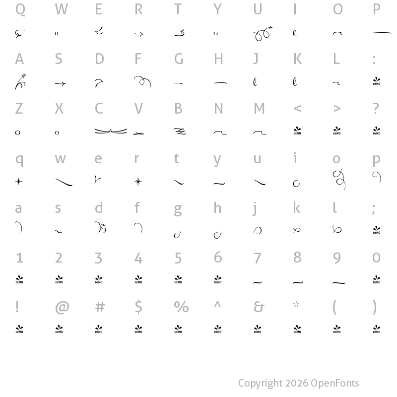 Character Map of FONTSPRING DEMO - Blossoms Ornaments Regular