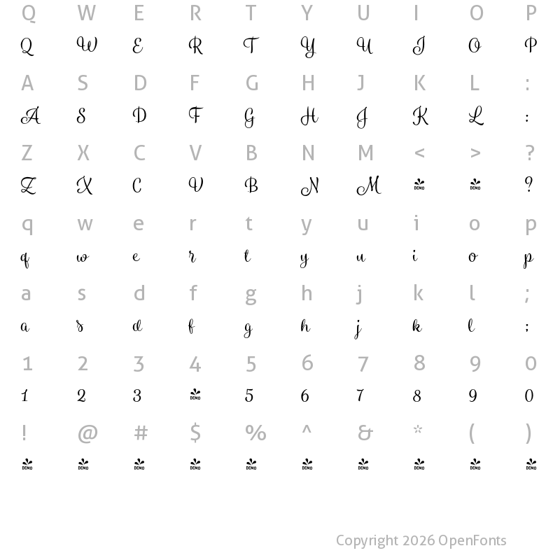 Character Map of FONTSPRING DEMO - Blossoms Regular Regular