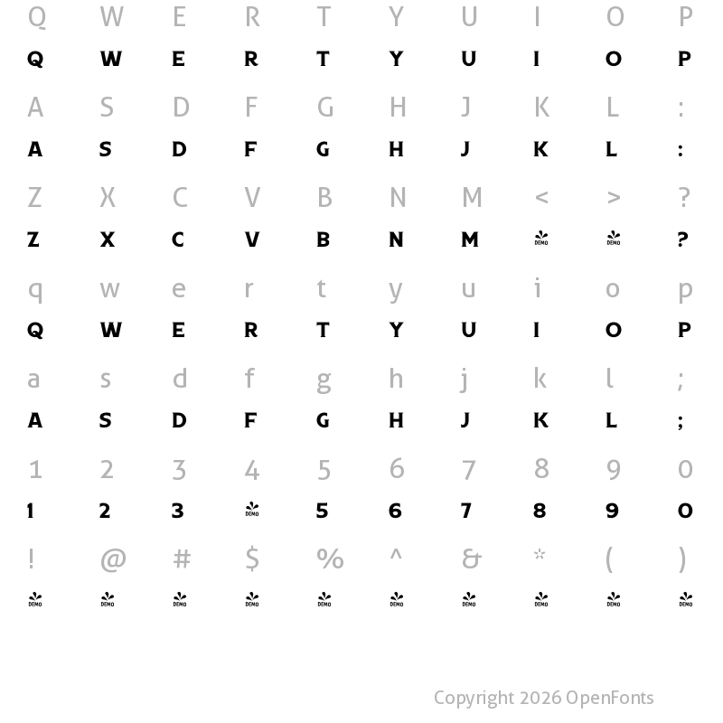 Character Map of FONTSPRING DEMO - Boardwalk Ave Srf Regular