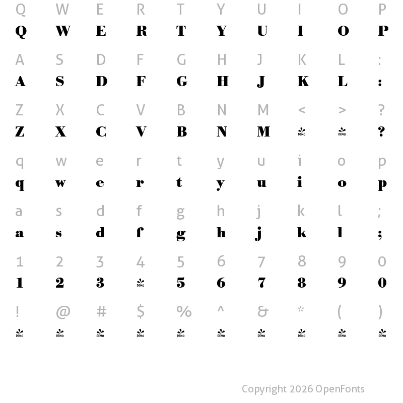 Character Map of FONTSPRING DEMO - Bodoni Antiqua Pro Bold