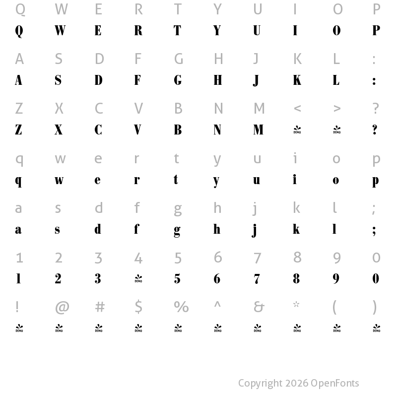 Character Map of FONTSPRING DEMO - Bodoni Antiqua Pro Cd Bold