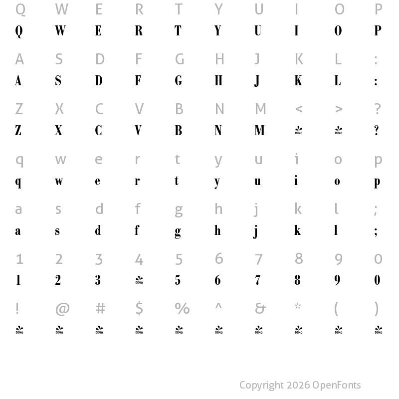 Character Map of FONTSPRING DEMO - Bodoni Antiqua Pro Cd Demi Regular