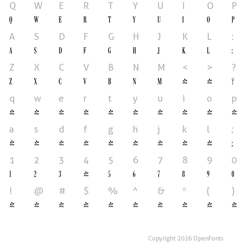 Character Map of FONTSPRING DEMO - Bodoni Antiqua Pro Compress Regular