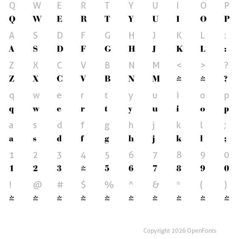 Character Map of FONTSPRING DEMO - Bodoni Display FS Bold