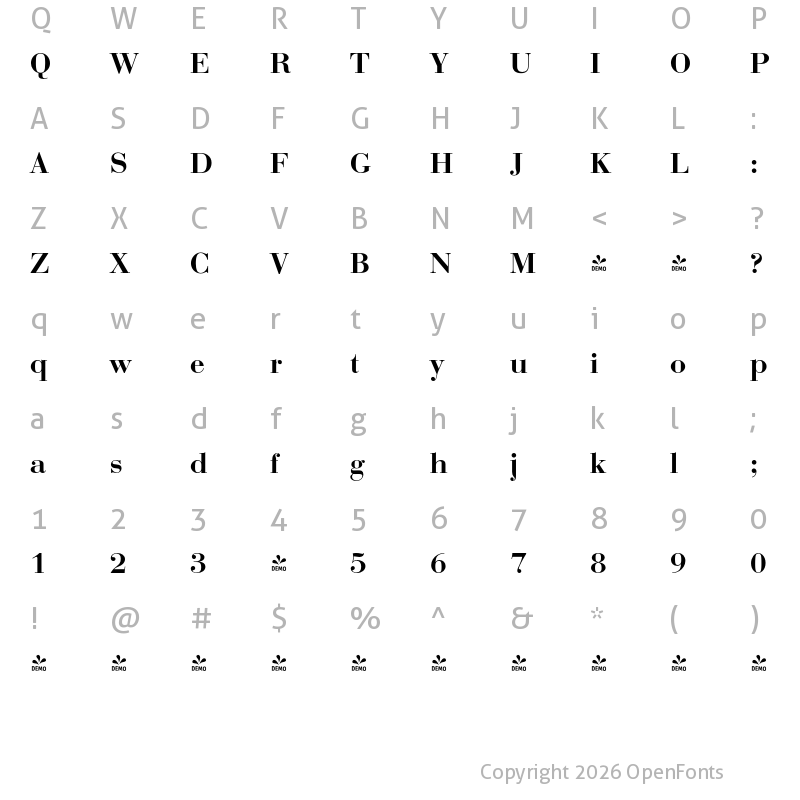 Character Map of FONTSPRING DEMO - Bodoni Display FS Demi Regular