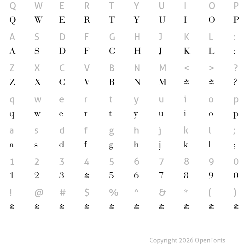 Character Map of FONTSPRING DEMO - Bodoni Display FS Regular