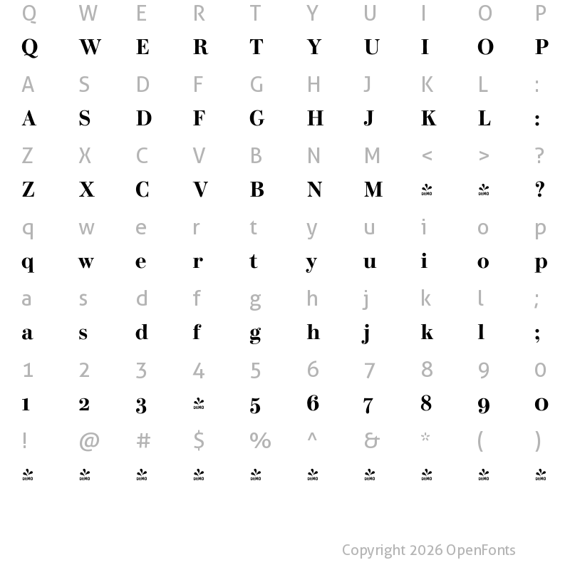 Character Map of FONTSPRING DEMO - Bodoni Elegant Bold