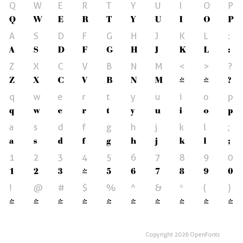 Character Map of FONTSPRING DEMO - Bodoni FS Bold